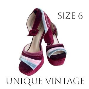 Unique Vintage Burgundy and Blue Velvet Platforms